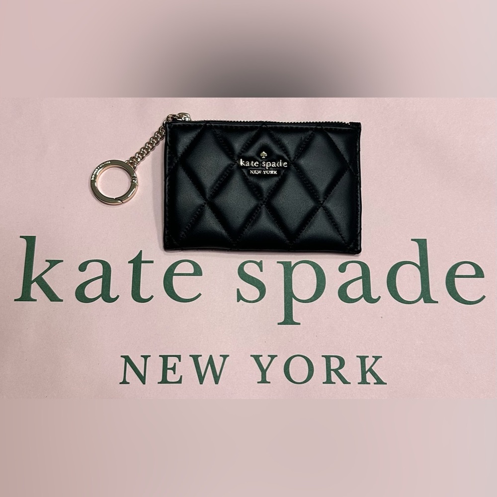 NWT Kate Spade Carey Small Card Holder Smooth Quilted Leather Black KA598 - Picture 3 of 5